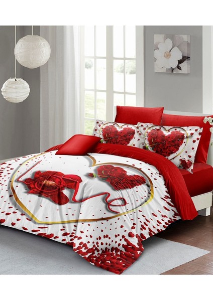 Sevgililer Günü Özel Çift Kişilik Pamuk Saten Love Feather Nevresim Takımı modelleri