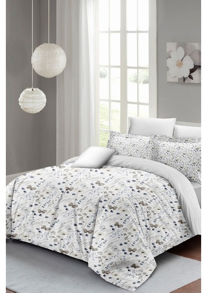 Çift Kişilik Lastikli Çarşaflı Pamuk Saten Butterfly Flower Luxury Nevresim Takımı fırsatları