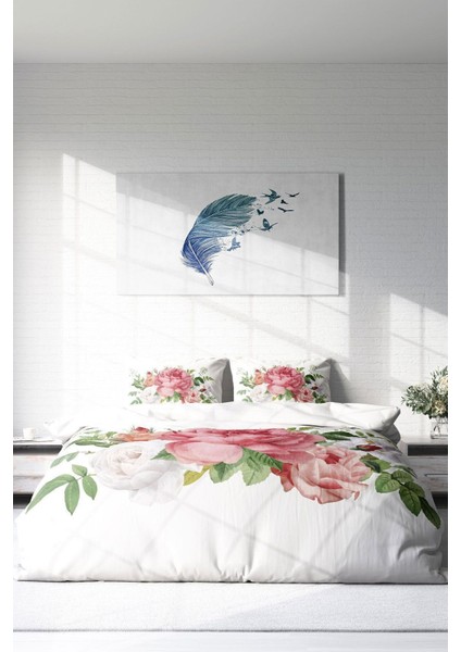 Çift Kişilik Lastikli Çarşaflı Pamuk Saten New Floral Nevresim Takımı