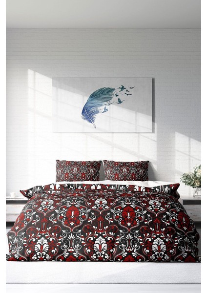 Çift Kişilik Lastikli Çarşaflı Pamuk Saten Damask Nevresim Takımı