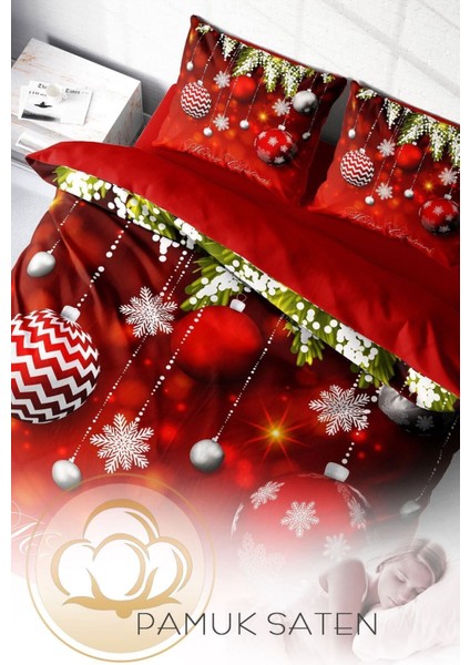 Yılbaşı Çift Kişilik Nevresim Lastikli Çarşaflı Pamuk Saten Balls Nevresim Takımı