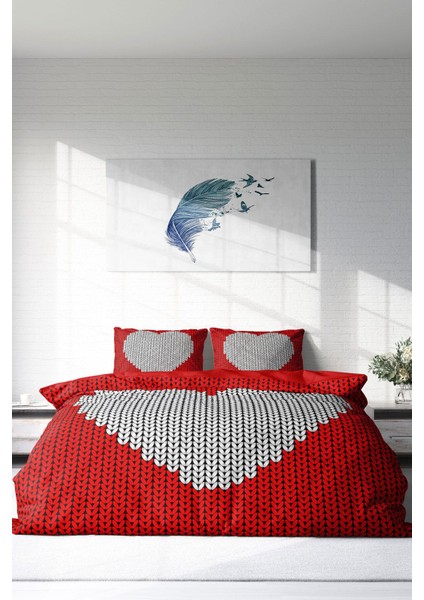 Lastikli Çarşaflı Pamuk Saten Çift Kişilik Woven Heart Nevresim Takımı modelleri