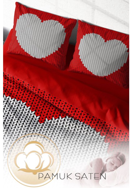 Lastikli Çarşaflı Pamuk Saten Çift Kişilik Woven Heart Nevresim Takımı fırsatları
