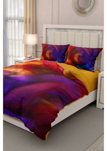 Lastikli Çarşaflı Pamuk Saten Çift Kişilik Paint Nevresim Takımı modelleri