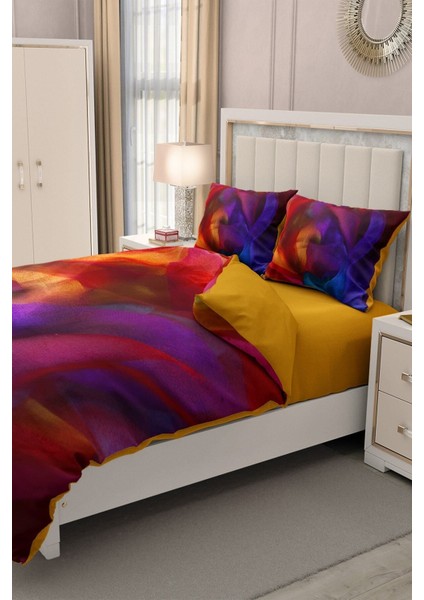 Lastikli Çarşaflı Pamuk Saten Çift Kişilik Paint Nevresim Takımı fırsatları