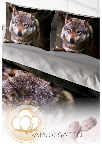 Çift Kişilik Lastikli Çarşaflı Pamuk Saten Wolfeyes Nevresim Takımı fırsatları