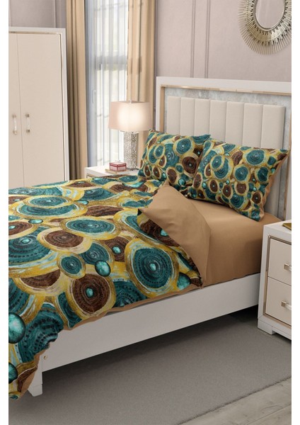 Lastikli Çarşaflı Pamuk Saten Çift Kişilik Vintage Design Nevresim Takımı fırsatları