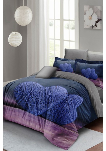 Çift Kişilik Lastikli Çarşaflı Pamuk Saten Wool Heart Nevresim Takımı modelleri