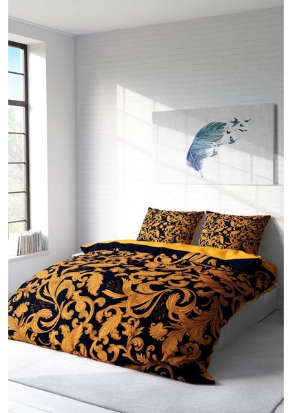 Çift Kişilik Lastikli Çarşaflı Pamuk Saten Gold Floral Nevresim Takımı fiyatları