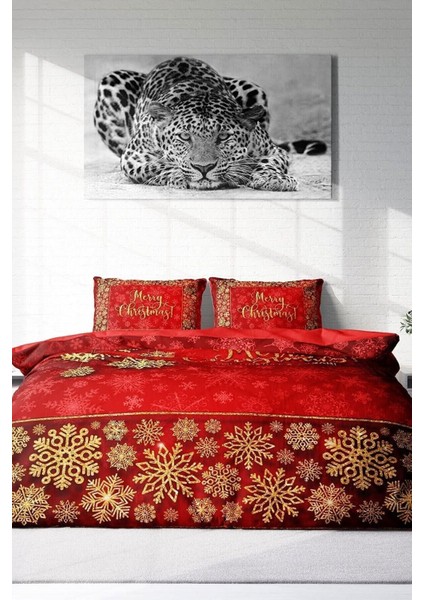 Yılbaşı (Lastikli Çarşaflı) Çift Kişilik Pamuk Saten Kırmızı Nevresim Takımı modelleri