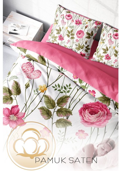 Lastikli Çarşaflı Pamuk Saten Çift Kişilik Relax Flower Nevresim Takımı fırsatları
