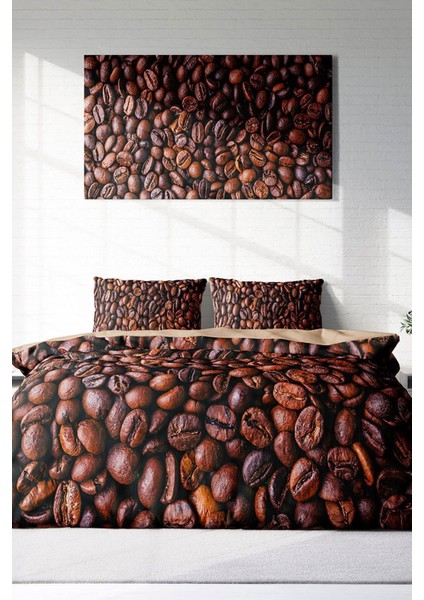 Çift Kişilik Lastikli Çarşaflı Pamuk Saten Coffee Duvet Nevresim Takımı