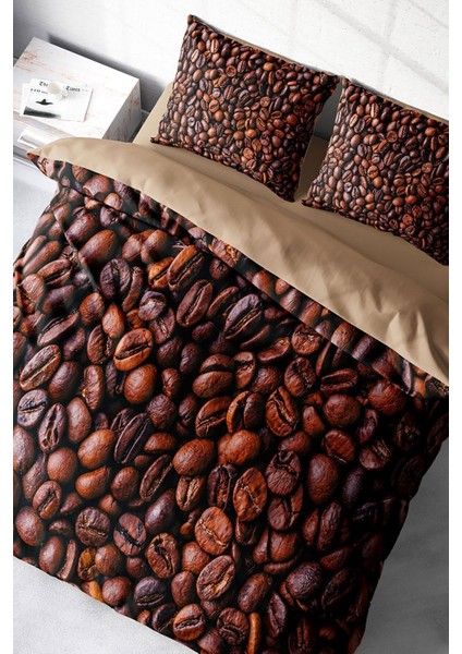 Çift Kişilik Lastikli Çarşaflı Pamuk Saten Coffee Duvet Nevresim Takımı modelleri