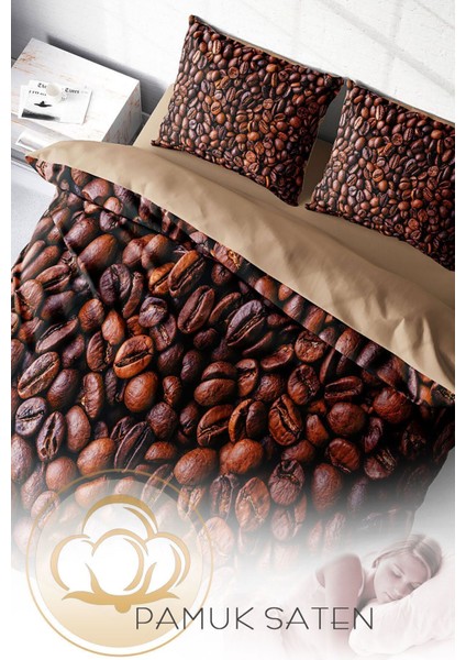 Çift Kişilik Lastikli Çarşaflı Pamuk Saten Coffee Duvet Nevresim Takımı fırsatları
