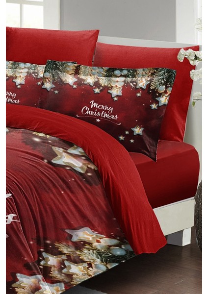 Yılbaşı Çift Kişilik Nevresim Lastikli Çarşaflı Pamuk Saten Stars Noel Nevresim Takımı fiyatları
