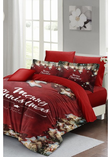 Yılbaşı Çift Kişilik Nevresim Lastikli Çarşaflı Pamuk Saten Stars Noel Nevresim Takımı modelleri