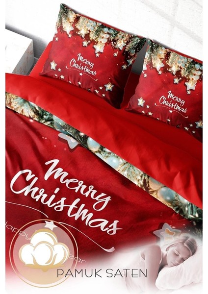Yılbaşı Çift Kişilik Nevresim Lastikli Çarşaflı Pamuk Saten Stars Noel Nevresim Takımı fırsatları