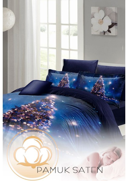 Yılbaşı (Lastikli Çarşaflı) Çift Kişilik Pamuk Saten Starry Tree Nevresim Takımı indirimleri