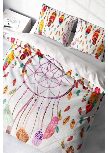 Lastikli Çarşaflı Pamuk Saten Çift Kişilik Dream Catchers Nevresim Takımı