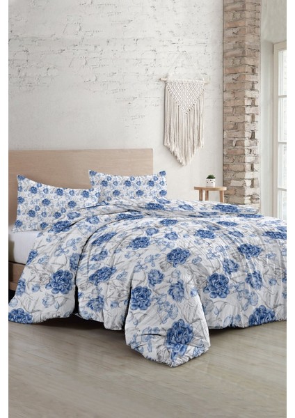 Çift Kişilik Özel Dokuma Pamuk Saten Tuval Koleksiyonu Shadow Flowers Blue Nevresim Takımı fiyatları