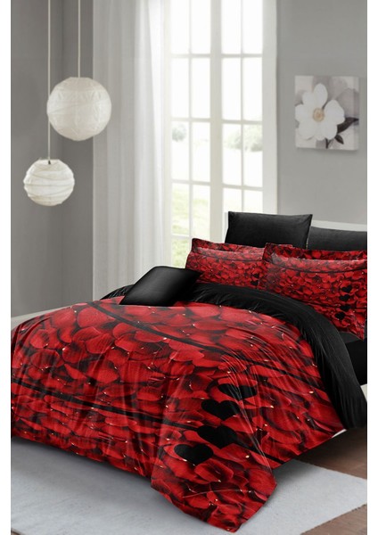 Çift Kişilik Lastikli Çarşaflı Pamuk Saten Rose Feather Nevresim Takımı modelleri