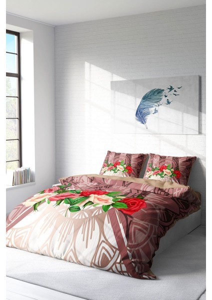 Çift Kişilik Lastikli Çarşaflı Pamuk Saten Brown & Roses Nevresim Takımı fiyatları