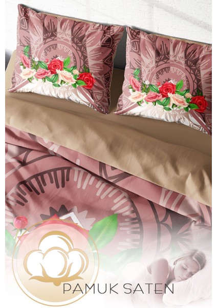Çift Kişilik Lastikli Çarşaflı Pamuk Saten Brown & Roses Nevresim Takımı fırsatları