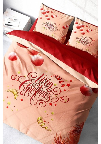 Yılbaşı (Lastikli Çarşaflı) Çift Kişilik Pamuk Saten Yılbaşı Nevresim Takımı