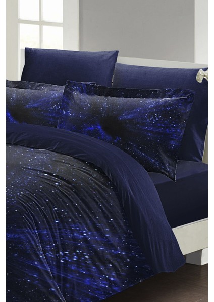 Çift Kişilik Lastikli Çarşaflı Pamuk Saten Blue Nıght Nevresim Takımı modelleri