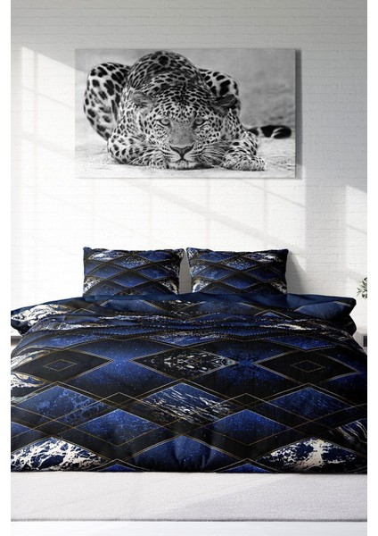 Çift Kişilik Lastikli Çarşaflı Pamuk Saten Blue Suite Nevresim Takımı