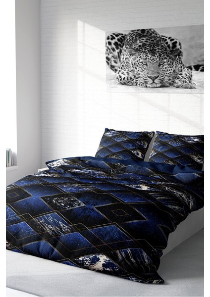 Çift Kişilik Lastikli Çarşaflı Pamuk Saten Blue Suite Nevresim Takımı