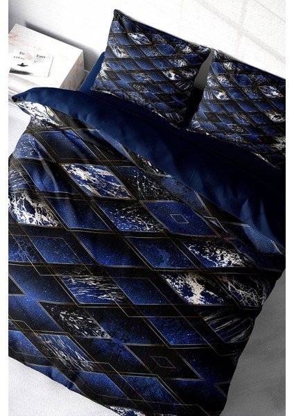 Çift Kişilik Lastikli Çarşaflı Pamuk Saten Blue Suite Nevresim Takımı