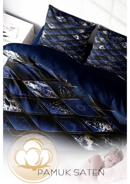 Çift Kişilik Lastikli Çarşaflı Pamuk Saten Blue Suite Nevresim Takımı