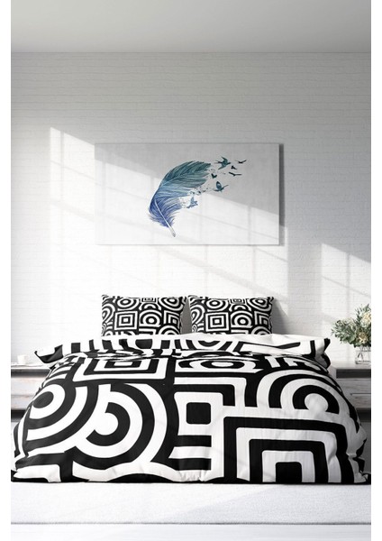 Çift Kişilik Lastikli Çarşaflı Pamuk Saten Geometric Mixed Nevresim Takımı