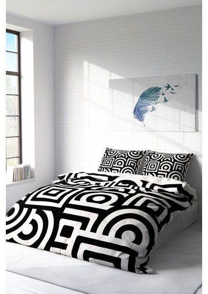 Çift Kişilik Lastikli Çarşaflı Pamuk Saten Geometric Mixed Nevresim Takımı fiyatları