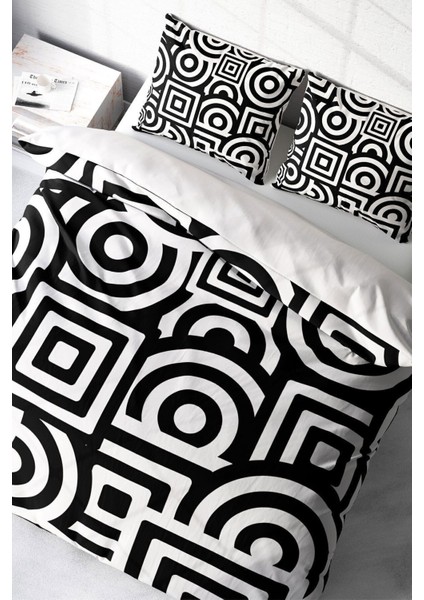 Çift Kişilik Lastikli Çarşaflı Pamuk Saten Geometric Mixed Nevresim Takımı modelleri