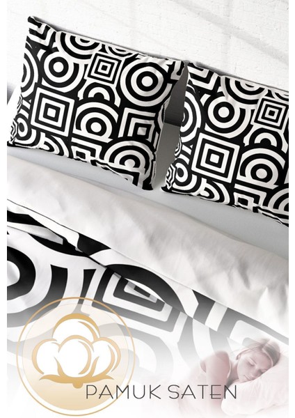 Çift Kişilik Lastikli Çarşaflı Pamuk Saten Geometric Mixed Nevresim Takımı fırsatları
