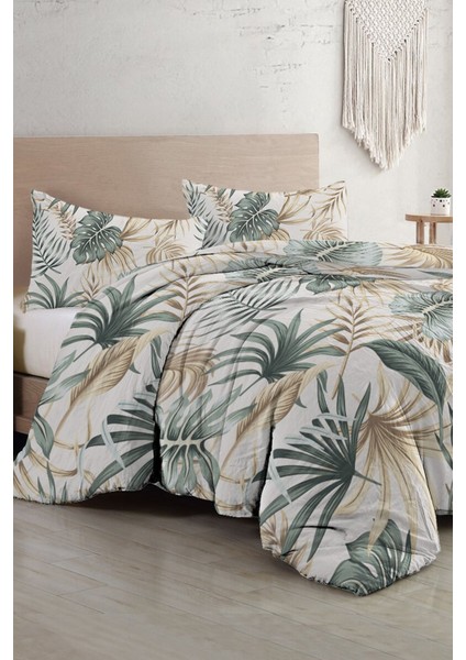Botanik Palm Çift Kişilik 3D Pamuk Saten Nevresim Takımı