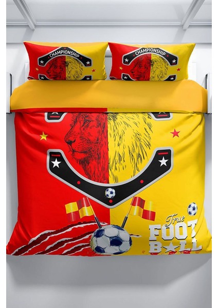 Çift Kişilik Lastikli Çarşaflı Pamuk Saten Red & Yellow Nevresim Takımı