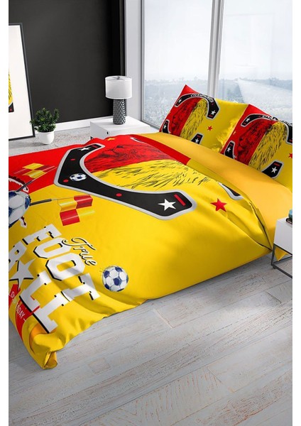 Çift Kişilik Lastikli Çarşaflı Pamuk Saten Red & Yellow Nevresim Takımı modelleri