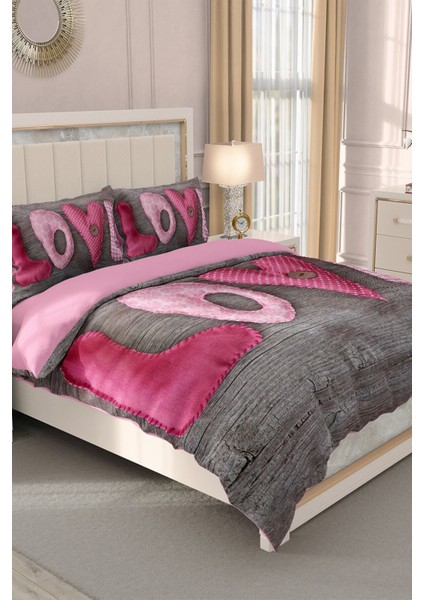 Çift Kişilik Lastikli Çarşaflı Sevgililer Günü % 100 Pamuk Saten 3D Aşkımm Nevresim Takımı fiyatları