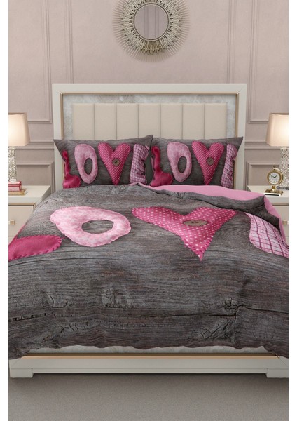 Çift Kişilik Lastikli Çarşaflı Sevgililer Günü % 100 Pamuk Saten 3D Aşkımm Nevresim Takımı modelleri