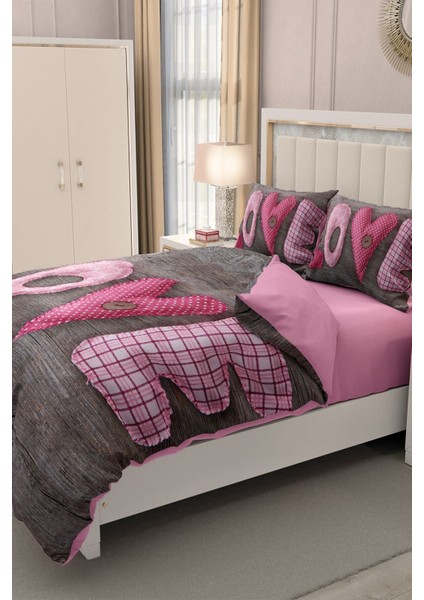 Çift Kişilik Lastikli Çarşaflı Sevgililer Günü % 100 Pamuk Saten 3D Aşkımm Nevresim Takımı fırsatları