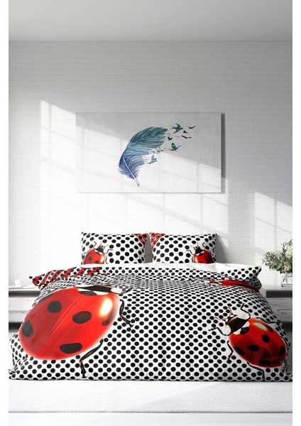 Çift Kişilik Lastikli Çarşaflı Pamuk Saten Ladybug Nevresim Takımı
