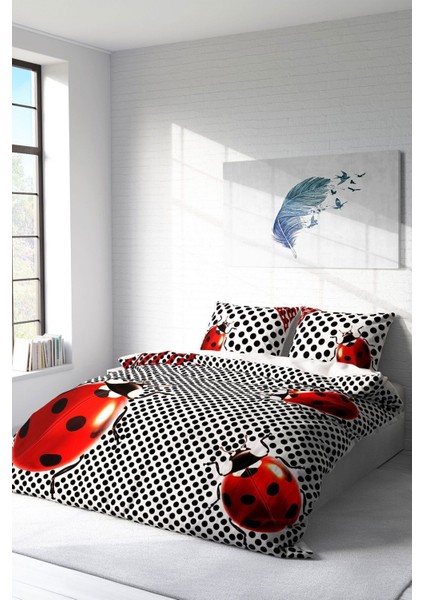 Çift Kişilik Lastikli Çarşaflı Pamuk Saten Ladybug Nevresim Takımı fiyatları