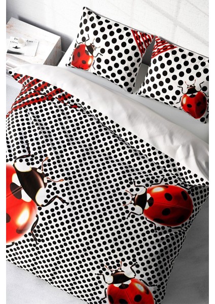 Çift Kişilik Lastikli Çarşaflı Pamuk Saten Ladybug Nevresim Takımı modelleri