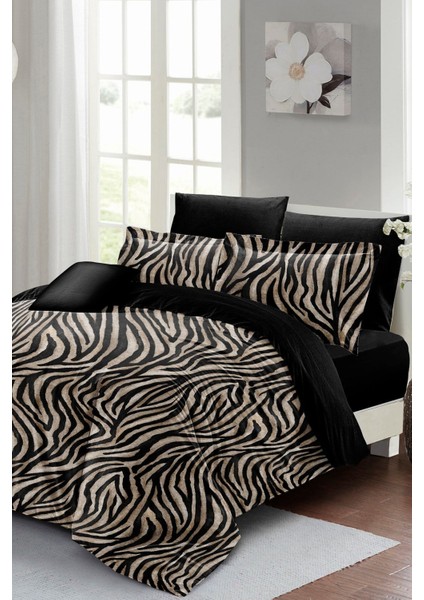 Çift Kişilik Sık Dokuma Pamuk Saten 3D Özel Tasarım Zebra Black Nevresim Takımı