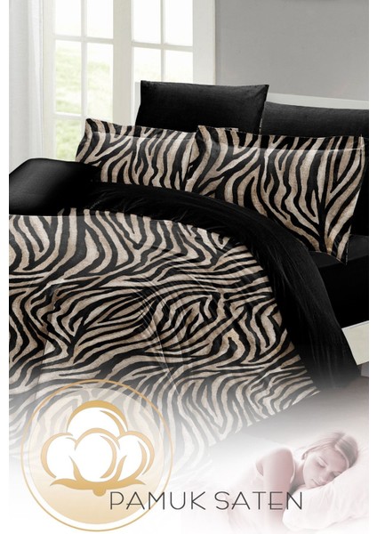 Çift Kişilik Sık Dokuma Pamuk Saten 3D Özel Tasarım Zebra Black Nevresim Takımı modelleri