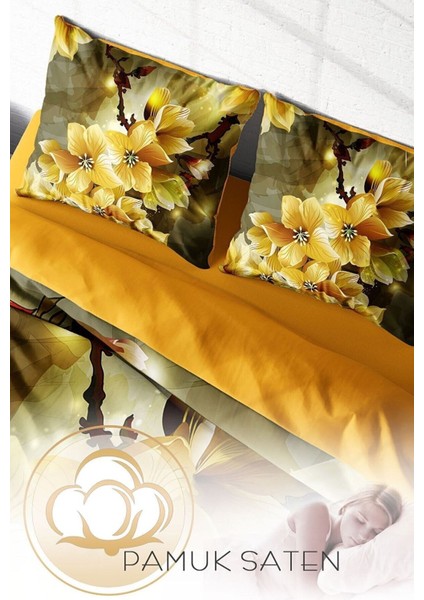 Çift Kişilik Sık Dokuma Pamuk Saten 3D Özel Tasarım Yellow Flowers Nevresim Takımı fırsatları