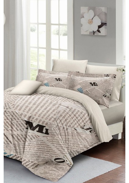 Çift Kişilik Sık Dokuma Pamuk Saten 3D Özel Tasarım Newspaper Nevresim Takımı